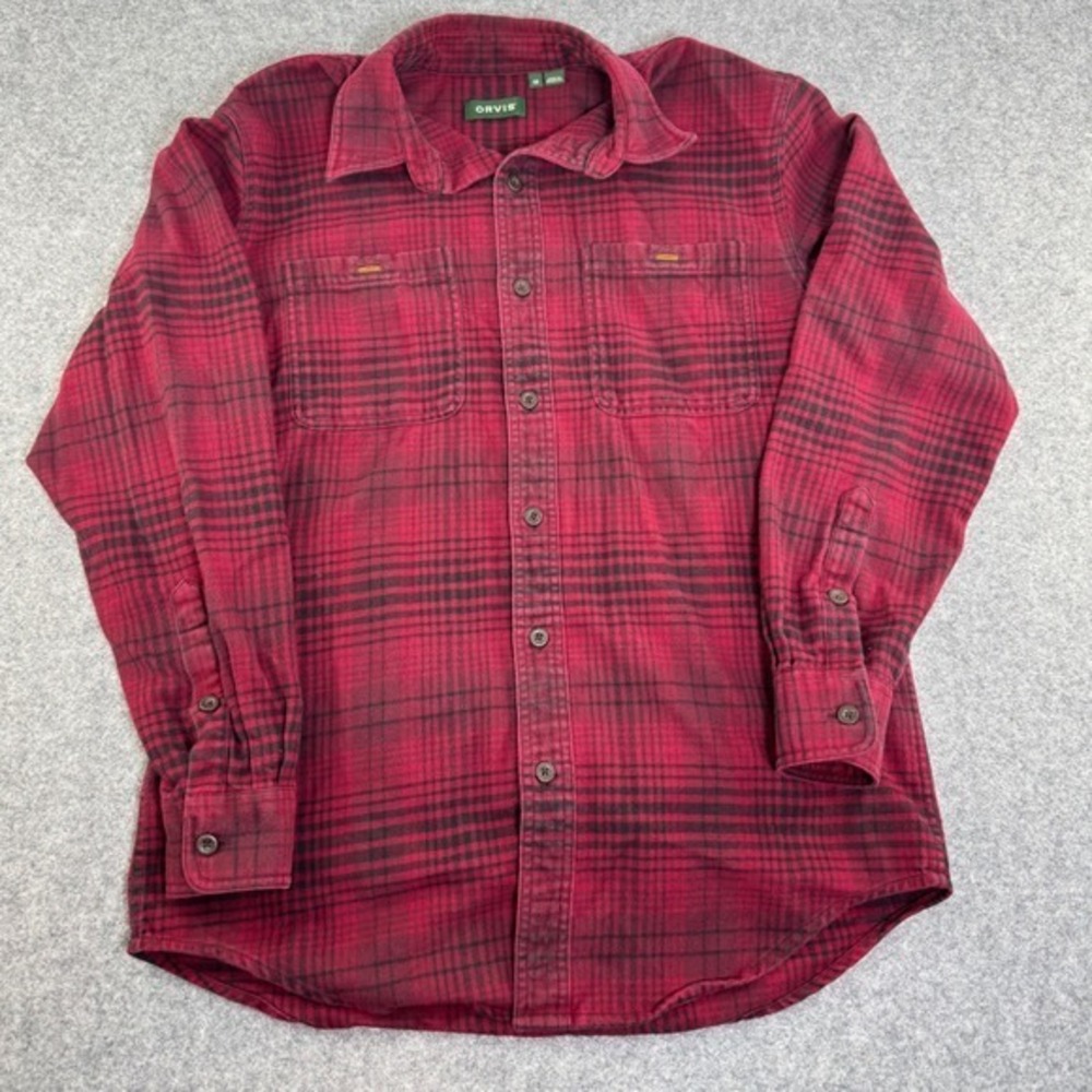 ORVIS Men's Red Black Plaid‎ Flannel Long Sleeve Button Up Shirt Size Medium